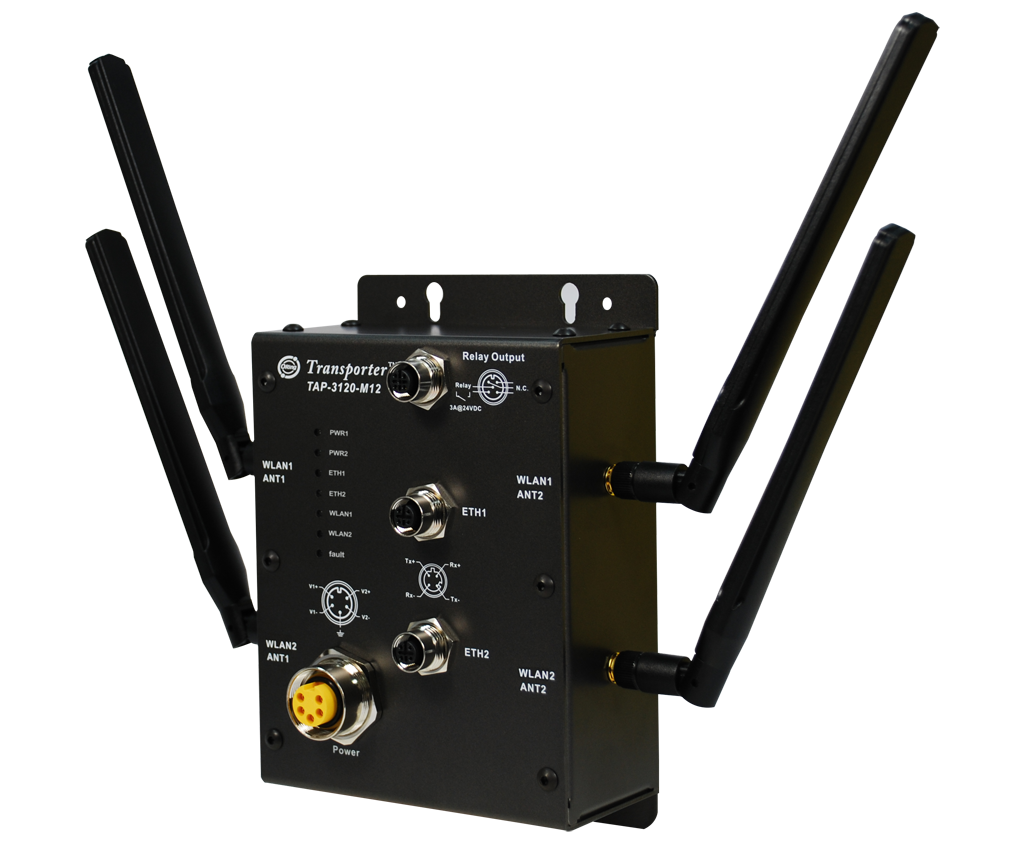 Oring TAP-3120-M12 EN50155 Dual RF in IEEE 802.11 a/b/g and 802.11 b/g wireless access point with 2×10/100Base-T(X), M12 connector