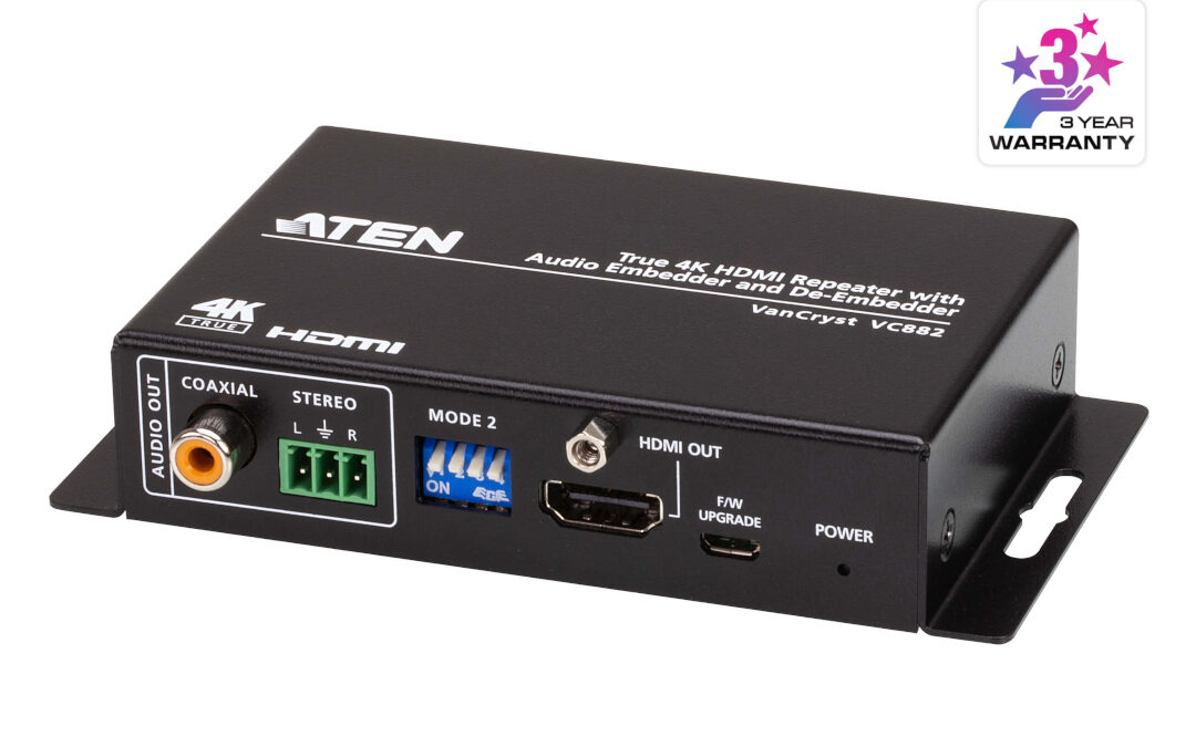 ATEN VC882 True 4K HDMI Repeater with Audio Embedder and De-Embedder