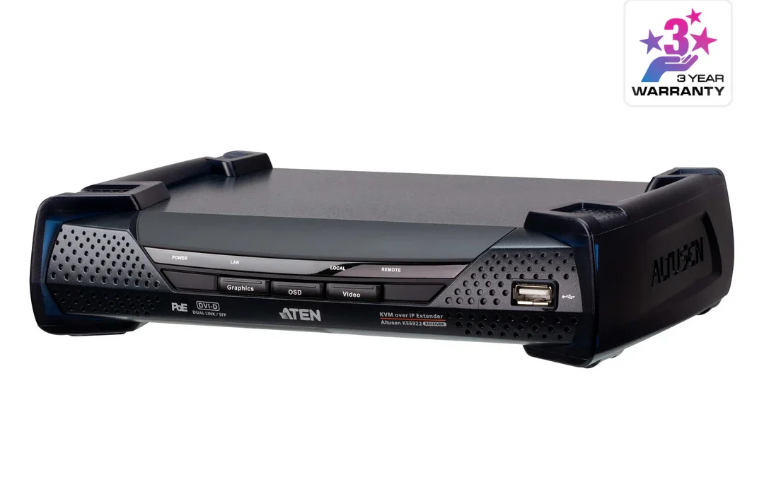 ATEN KE6922R 2K DVI-D Dual-Link KVM over IP Receiver with Dual SFP & PoE